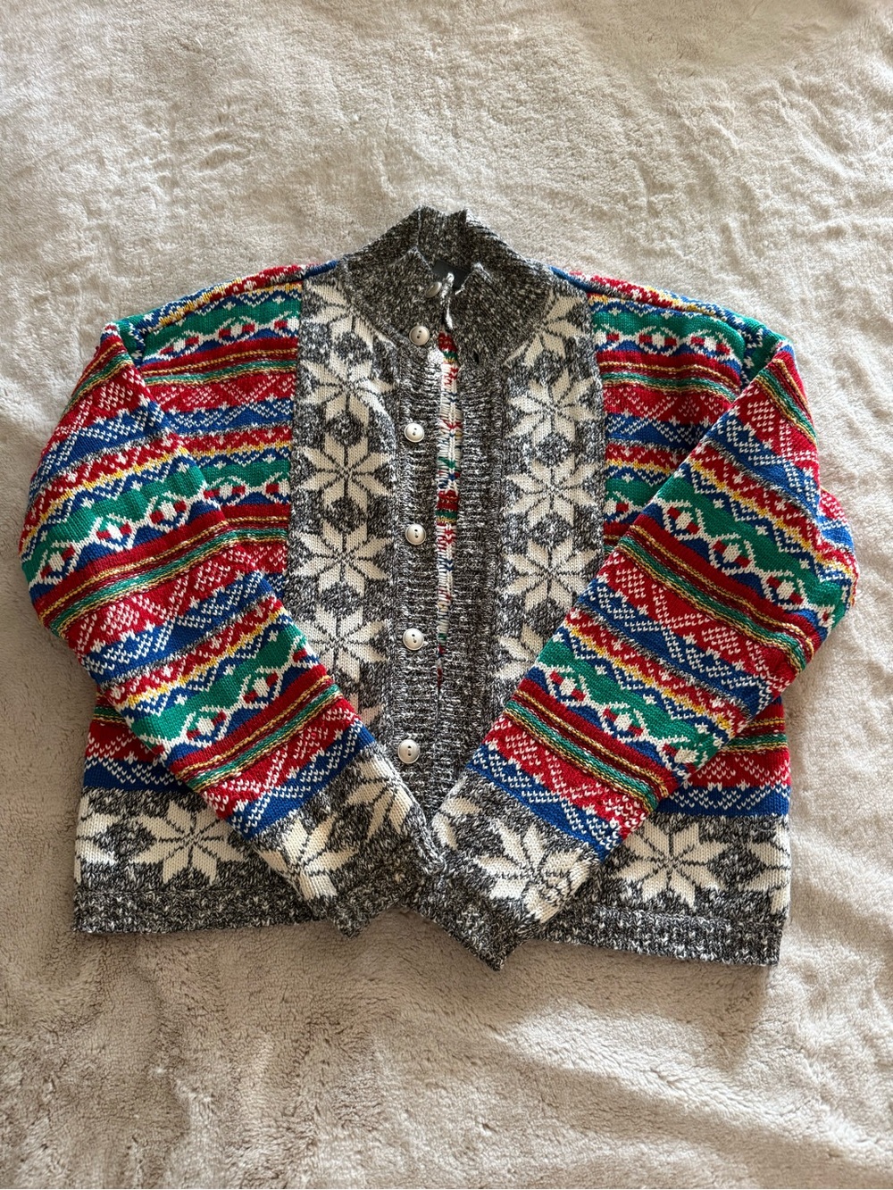 Liz Claiborne Lizwear Colorful Fair Isle Button-Up knit Cardigan S